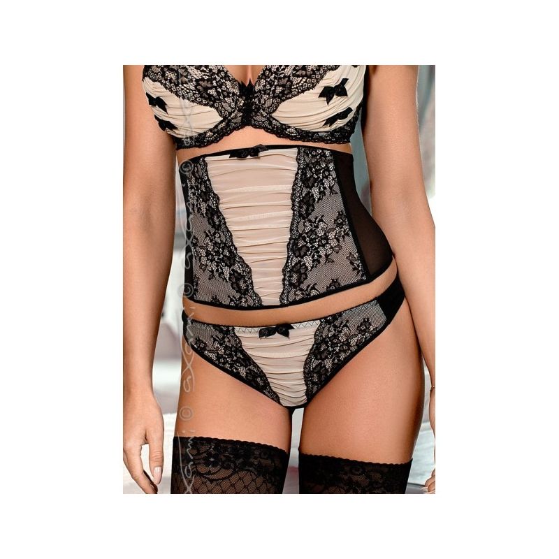 Achat Lingerie Luxe Sublime Serre Taille Corset Beige Dentelle Noire