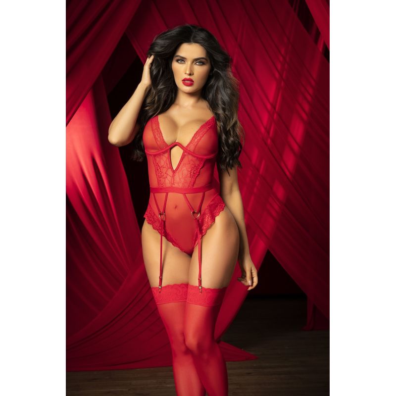 Body rouge avec porte jarretelles - MAL8724RED