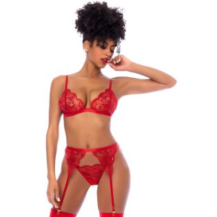 Bel Ensemble 3 pièces Rouge en Dentelle