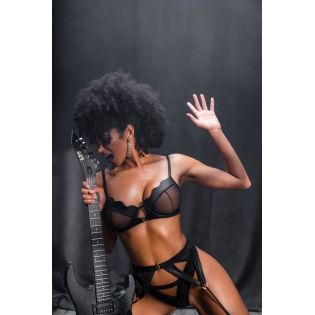 Ensemble 3 pièces en wetlook noir - MAL2767WBLK