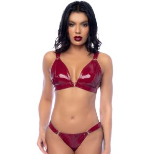 Ensemble lingerie string en vinyl bordeaux