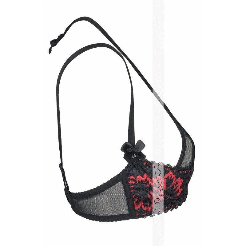 Soutien Gorge Redresse Seins Noir Et Broderie Rouge Axami